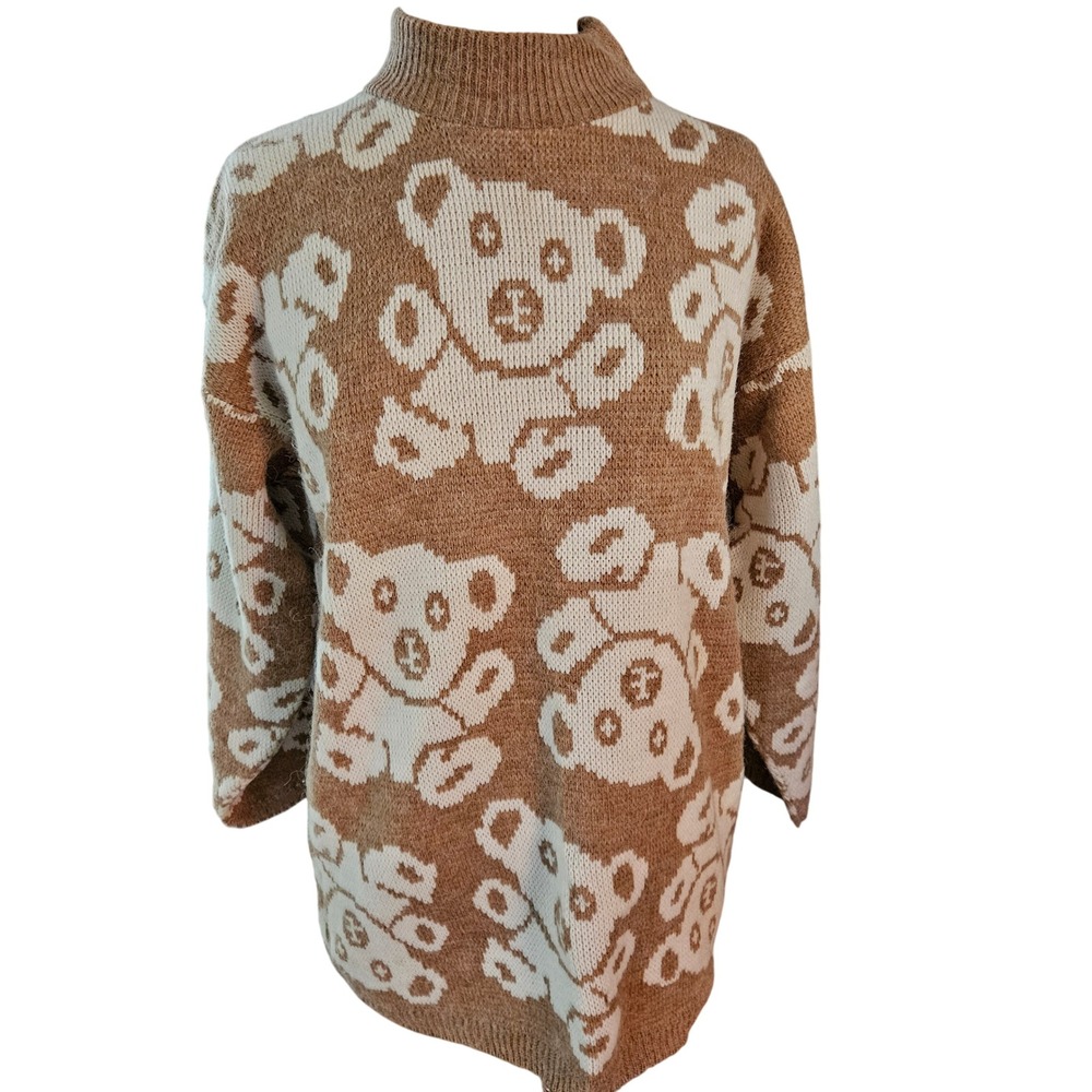 Needles & Yarn Vintage Teddybear Sweater Women's Size S Brown White Oversized